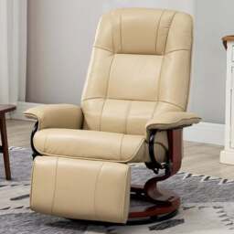 Portland Cream Faux Leather Swivel Manual Recliner Chair - Size: Single - Wilko