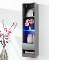 GFW Galicia Grey Tall LED Shelf Unit - Size: 30 x 30 x 120cm - Black - Wilko