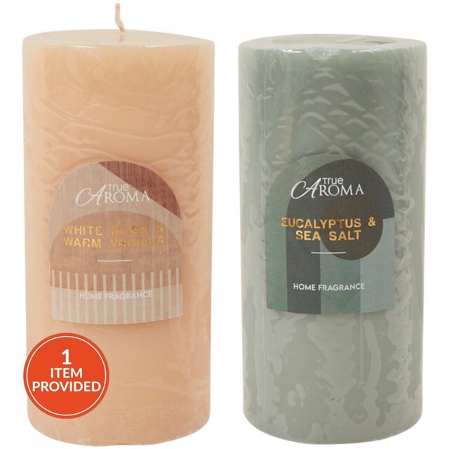 Warm Vanilla or Eucalyptus Scented Pillar Candle - True Aroma - Wilko - image 1