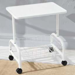 Living and Home White Side Table with Basket - Size: 50 x 47 x 35cm - Wilko