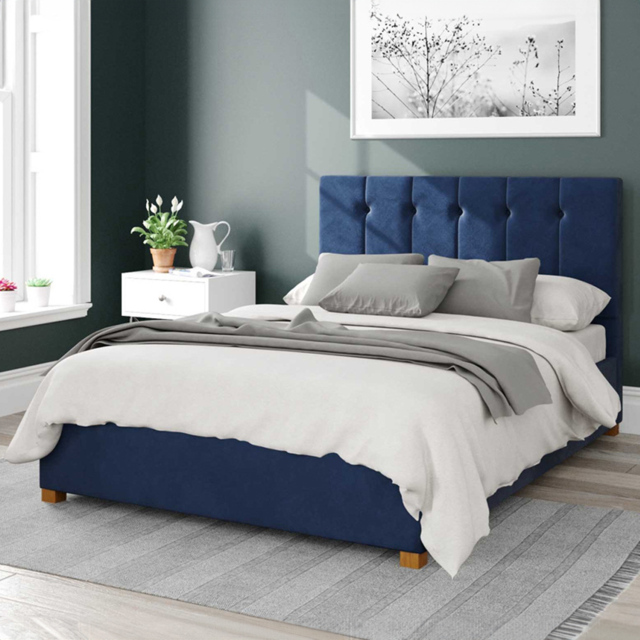 Aspire Hepburn Double Navy Plush Velvet Ottoman Bed - Blue - Aspire Beds - Wilko - image 1