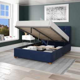 Aspire Hepburn Double Navy Plush Velvet Ottoman Bed - Blue - Aspire Beds - Wilko - thumbnail 3
