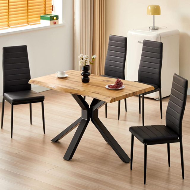Kosy Koala 4 Seater Wood and Faux Leather Rectangular Dining Set Black - Multi - Wilko - image 1