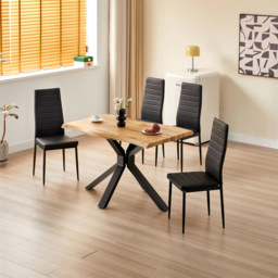 Kosy Koala 4 Seater Wood and Faux Leather Rectangular Dining Set Black - Multi - Wilko - thumbnail 5