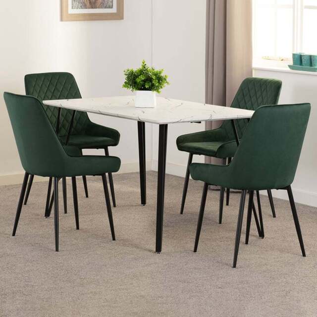 Seconique Marlow and Avery 4 Seater Dining Set White Marble and Emerald Green Velvet - White Marble/Emerald Green Velvet - Wilko - image 1