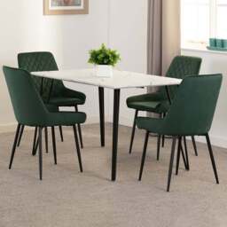 Seconique Marlow and Avery 4 Seater Dining Set White Marble and Emerald Green Velvet - White Marble/Emerald Green Velvet - Wilko - thumbnail 1