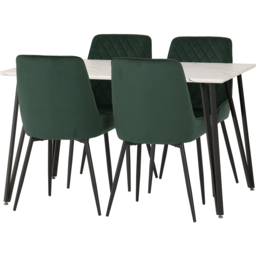Seconique Marlow and Avery 4 Seater Dining Set White Marble and Emerald Green Velvet - White Marble/Emerald Green Velvet - Wilko - thumbnail 3