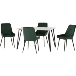 Seconique Marlow and Avery 4 Seater Dining Set White Marble and Emerald Green Velvet - White Marble/Emerald Green Velvet - Wilko - thumbnail 4