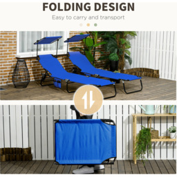 Outsunny Set of 2 Blue Adjustable Folding Sun Lounger with Sunshade Roof - Size: 28 x 56 x 190cm - Wilko - thumbnail 7