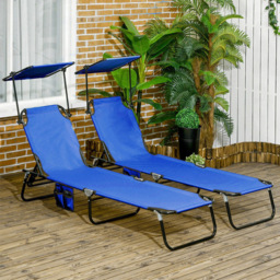 Outsunny Set of 2 Blue Adjustable Folding Sun Lounger with Sunshade Roof - Size: 28 x 56 x 190cm - Wilko - thumbnail 1