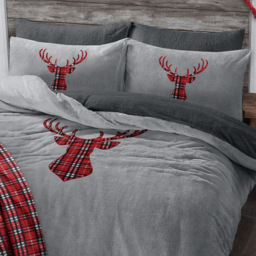 Velosso King Size Silver Stag Head Teddy Fleece Duvet Set - Size: 220 x 230 x 1cm - Wilko - thumbnail 4