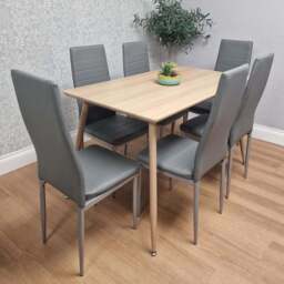 Kosy Koala 6 Seater Faux Leather Wooden Dining Set - Beige - Wilko