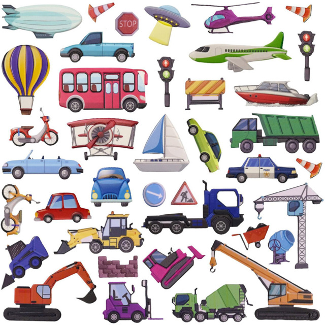 Walplus Construction and City Transport Double Sided Reusable Foam Window Sticker 42 Piece - Size: 0.3 x 30 x 55cm - Multi - Wilko - image 1