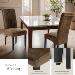 tectake Set of 2 Antique Brown Faux Leather High Backrest Dining Chair - Wilko - thumbnail 5