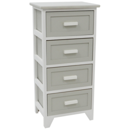JVL Abingdon Grey and White 4 Drawer Tall Willow Storage Unit - Size: 73 x 35 x 27cm - JVL Homewares - Wilko