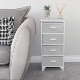 JVL Abingdon Grey and White 4 Drawer Tall Willow Storage Unit - Size: 73 x 35 x 27cm - JVL Homewares - Wilko - thumbnail 7