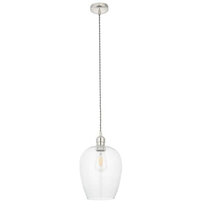 Merano Livorno Clear Glass Bright Nickel Plate Small Pendant Ceiling Lamp - Size: 21 x 21 x 157.5cm - Grey - Wilko - image 1
