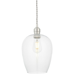 Merano Livorno Clear Glass Bright Nickel Plate Small Pendant Ceiling Lamp - Size: 21 x 21 x 157.5cm - Grey - Wilko - thumbnail 4
