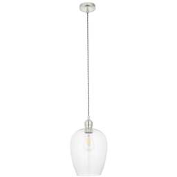 Merano Livorno Clear Glass Bright Nickel Plate Small Pendant Ceiling Lamp - Size: 21 x 21 x 157.5cm - Grey - Wilko
