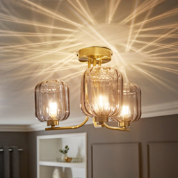 ValueLights Amelie 3 Way Ribbed Glass Gold Stem LED Ceiling Pendant Light - Size: 25 x 38 x 36cm - Wilko - thumbnail 3