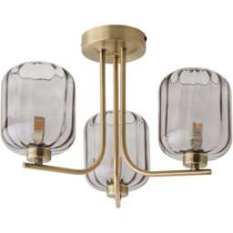 ValueLights Amelie 3 Way Ribbed Glass Gold Stem LED Ceiling Pendant Light - Size: 25 x 38 x 36cm - Wilko