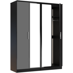 Crowndale Knightsbridge 4 Door Black Gloss and Black Tall Mirror Wardrobe Ready Assembled - Black Gloss & Black - Wilko - thumbnail 7