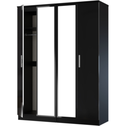 Crowndale Knightsbridge 4 Door Black Gloss and Black Tall Mirror Wardrobe Ready Assembled - Black Gloss & Black - Wilko - thumbnail 4