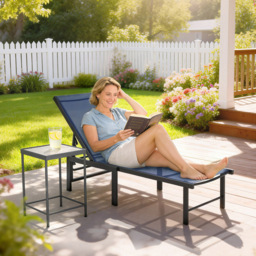 Outsunny Dark Blue Reclining Sun Lounger - Size: 34 x 186 x 60cm - Wilko - thumbnail 4