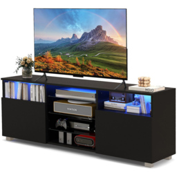Costway 2 Door 6 Shelf Black TV Unit with LED - Size: 158 x 58 x 15cm - Wilko - thumbnail 3