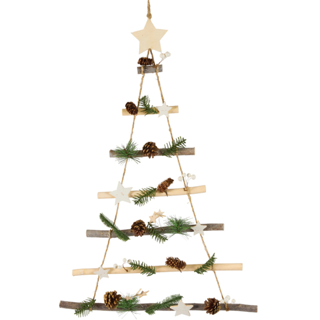 Dibor Shooting Star Pinecones and Fern Leaves Christmas Tree Ladder Decoration 70cm - Size: 70 x 48 x 2cm - Multi - Wilko - image 1