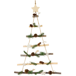 Dibor Shooting Star Pinecones and Fern Leaves Christmas Tree Ladder Decoration 70cm - Size: 70 x 48 x 2cm - Multi - Wilko
