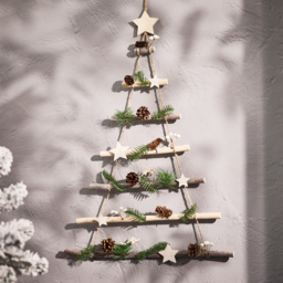 Dibor Shooting Star Pinecones and Fern Leaves Christmas Tree Ladder Decoration 70cm - Size: 70 x 48 x 2cm - Multi - Wilko - thumbnail 3