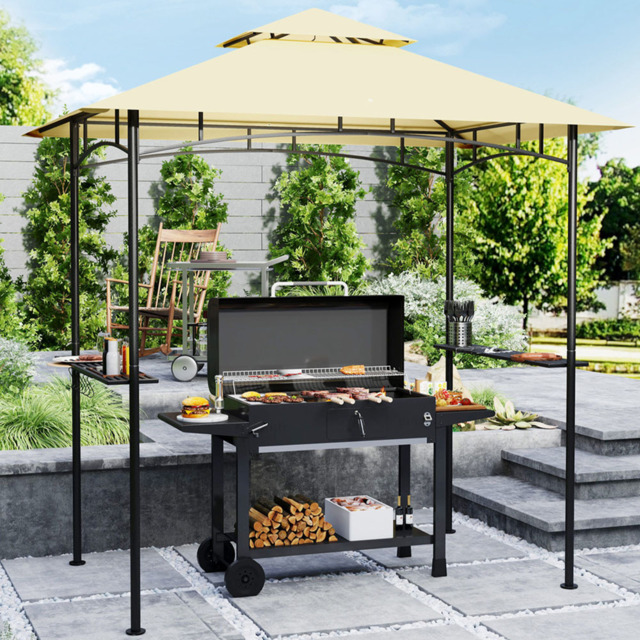 Outsunny 1.5 x 2.4m Beige Double Tiered Outdoor Grill Gazebo - Cream - Wilko - image 1