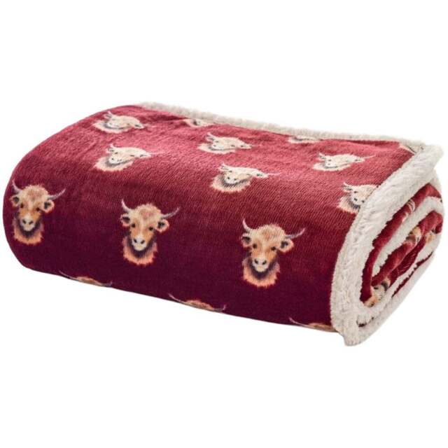 Deyongs Burgundy Highland Cows Throw 140 x 180cm - Multi - Wilko - image 1