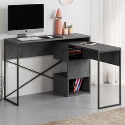 Decortie Badau 3 Shelf Modern Multipurpose Computer Desk Retro Grey - Size: 77 x 110 x 37.2cm - Wilko