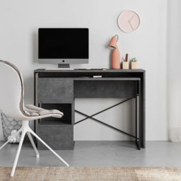 Decortie Badau 3 Shelf Modern Multipurpose Computer Desk Retro Grey - Size: 77 x 110 x 37.2cm - Wilko - thumbnail 5