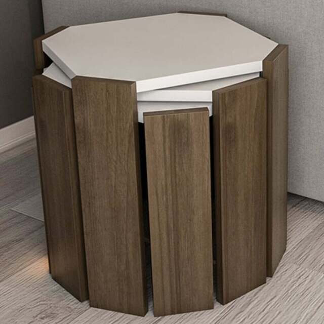 Decorotika Lori 3 Piece White and Walnut Nesting Coffee Table - Size: 41 x 44.5 x 44.5cm - Multi - Wilko - image 1