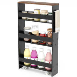 Costway 4 Shelf Brown Slim Storage Cart with Wheels - Size: 101 x 20 x 14cm - Wilko - thumbnail 4