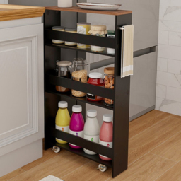 Costway 4 Shelf Brown Slim Storage Cart with Wheels - Size: 101 x 20 x 14cm - Wilko - thumbnail 3