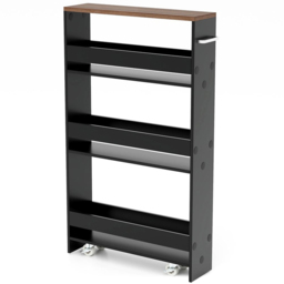 Costway 4 Shelf Brown Slim Storage Cart with Wheels - Size: 101 x 20 x 14cm - Wilko