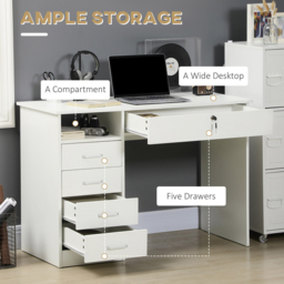 Portland 5 Drawer Computer Desk White - Size: 110 x 50 x 76cm - Wilko - thumbnail 6