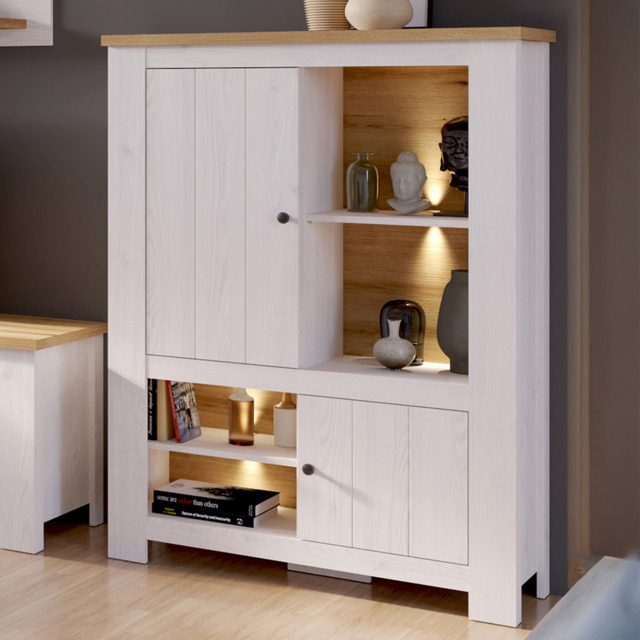Florence Celesto 2 Door 4 Shelf White and Oak LED Display Cabinet - Furniture To Go - Wilko - image 1