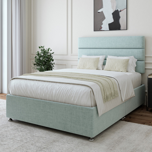Bedmaster King Size Duck Egg Linen Divan Base - Blue - Wilko - image 1