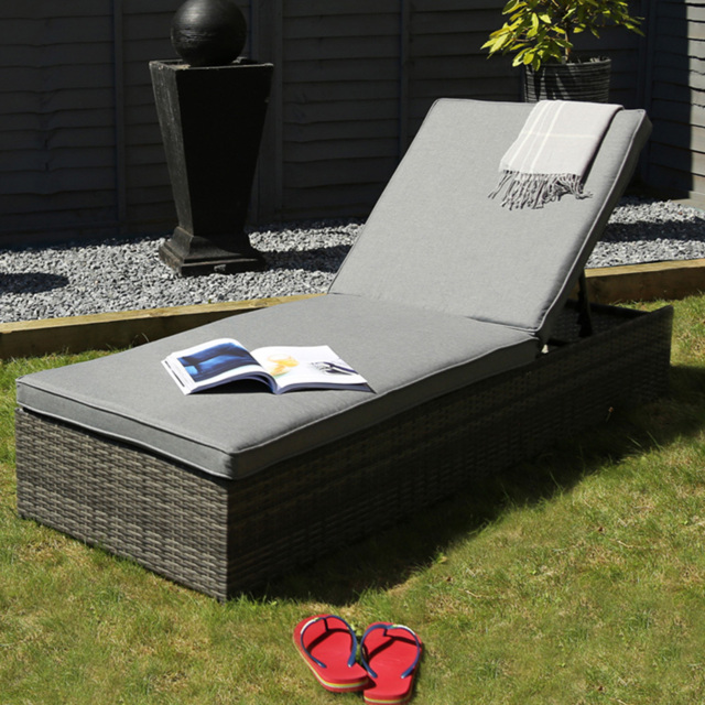 Charles Bentley Rattan Sun Lounger Grey - Size: H29 x L196 x W66cm - Wilko - image 1