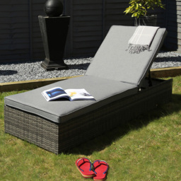 Charles Bentley Rattan Sun Lounger Grey - Size: H29 x L196 x W66cm - Wilko
