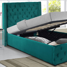 Comfy Living Single Green Winged Plush Velvet Fabric Gas Lift Ottoman Bed Frame - Wilko - thumbnail 3
