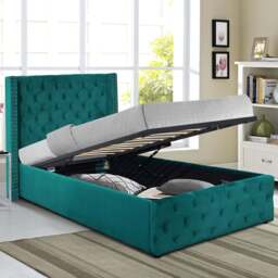 Comfy Living Single Green Winged Plush Velvet Fabric Gas Lift Ottoman Bed Frame - Wilko