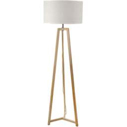 ValueLights Lottie White Edge Drum Shade Natural Wood Tripod LED Floor Lamp - Cream - Wilko