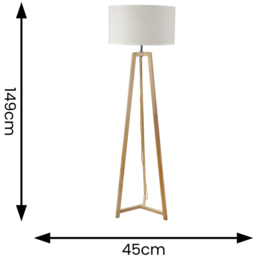 ValueLights Lottie White Edge Drum Shade Natural Wood Tripod LED Floor Lamp - Cream - Wilko - thumbnail 5