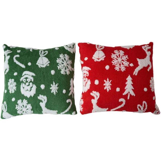 Living and Home Red and Green Plush Christmas Throw Pillow 45 x 45cm 2 Pack - Size: 13 x 45 x 45cm - Red + Green - Wilko - image 1